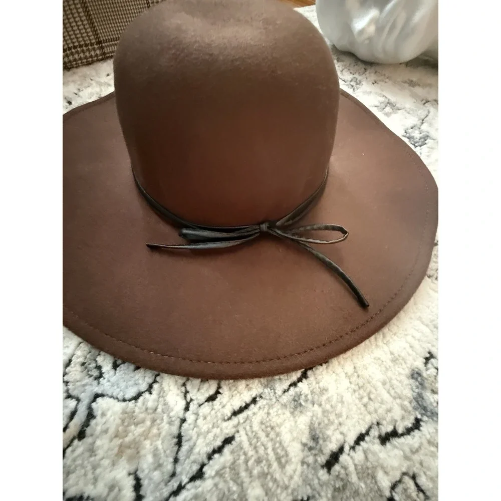 NWT Loft Polyester Hat Brown Felt Faux Leather Band Cowboy Vintage Sz M/L